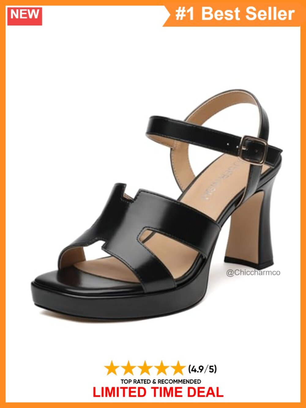 Women's Chunky High Heel Sandals Faux Leather Square Open Toe Ankle Strap